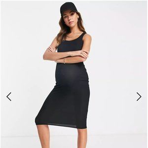 Flounce London Maternity ribbed midi dress in black US 8